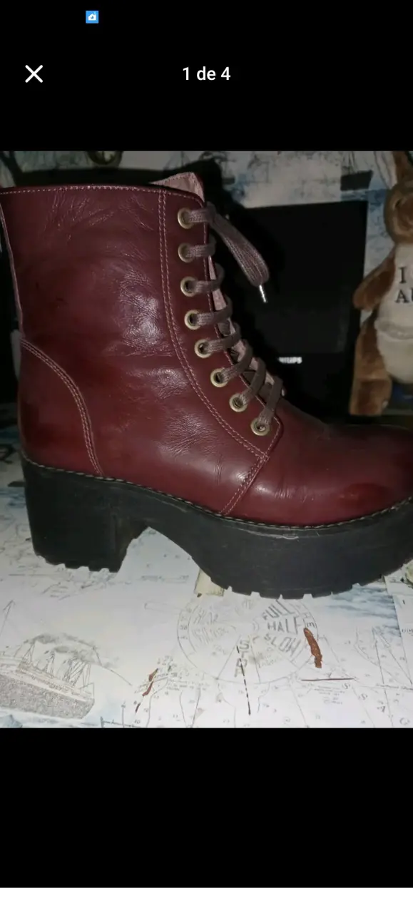Botas de cuero burdeos con plataforma - 1