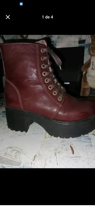 Botas de cuero burdeos con plataforma - miniatura 1