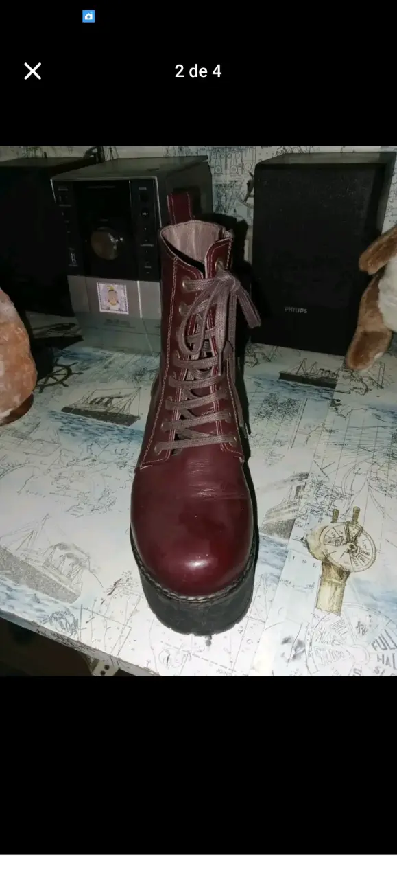Botas de cuero burdeos con plataforma - 2