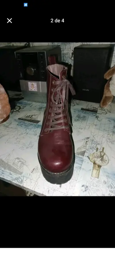 Botas de cuero burdeos con plataforma - miniatura 2