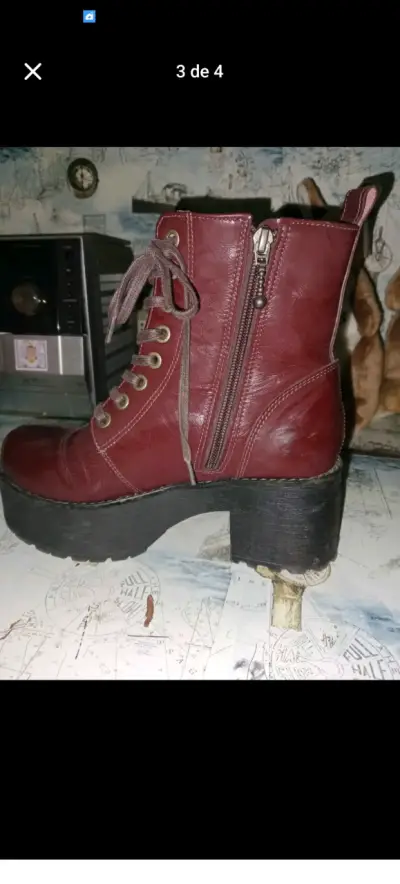 Botas de cuero burdeos con plataforma - miniatura 3