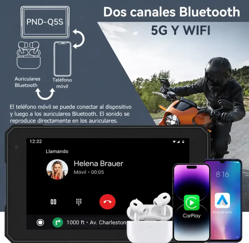 Pantalla para moto 5” con CarPlay y Android Auto - 6