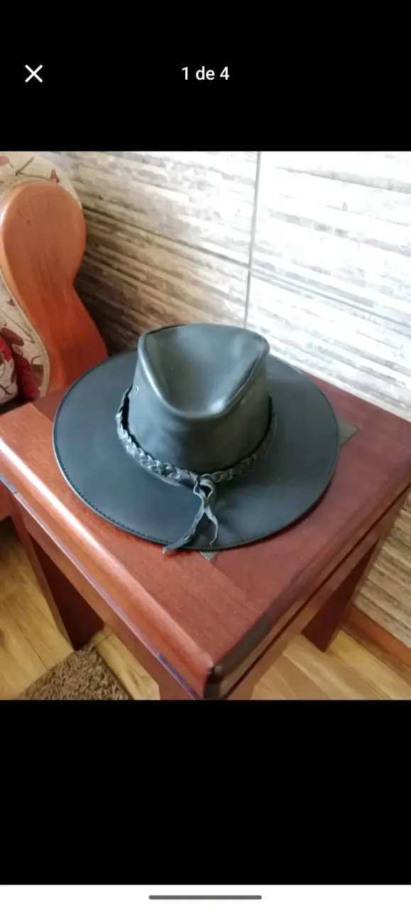 Sombrero vaquero de cuero negro - 1