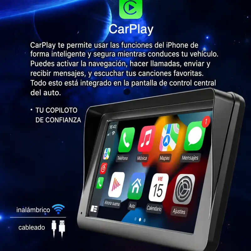 Pantalla CarPlay y Android Auto inalámbrica 7” - 2