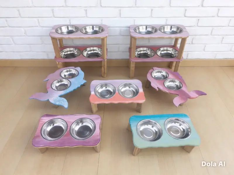 Comederos elevados para mascotas de madera y acero inoxidable - 1