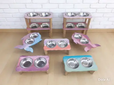 Comederos elevados para mascotas de madera y acero inoxidable - miniatura 1