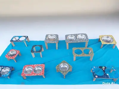 Comederos elevados para mascotas de madera y acero inoxidable - miniatura 5