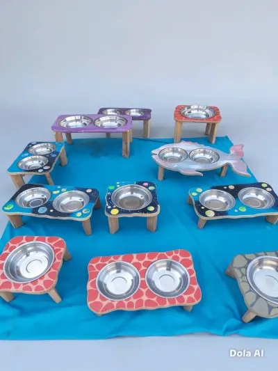 Comederos elevados para mascotas de madera y acero inoxidable - miniatura 6