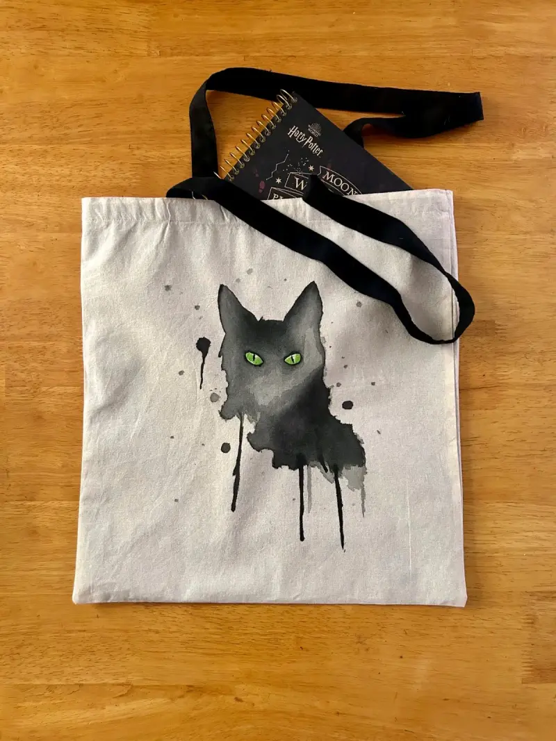 Bolsa tote de tela con diseño de gato negro
