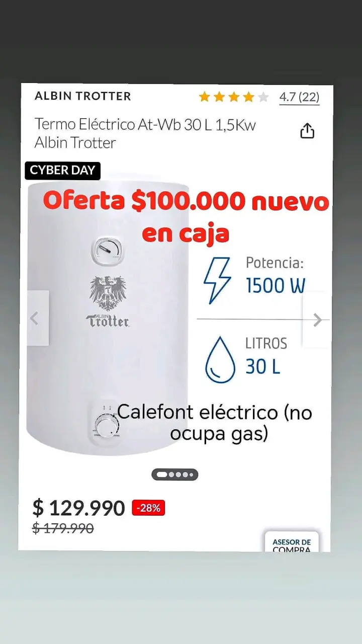 Termo Eléctrico Albin Trotter 30L 1500W