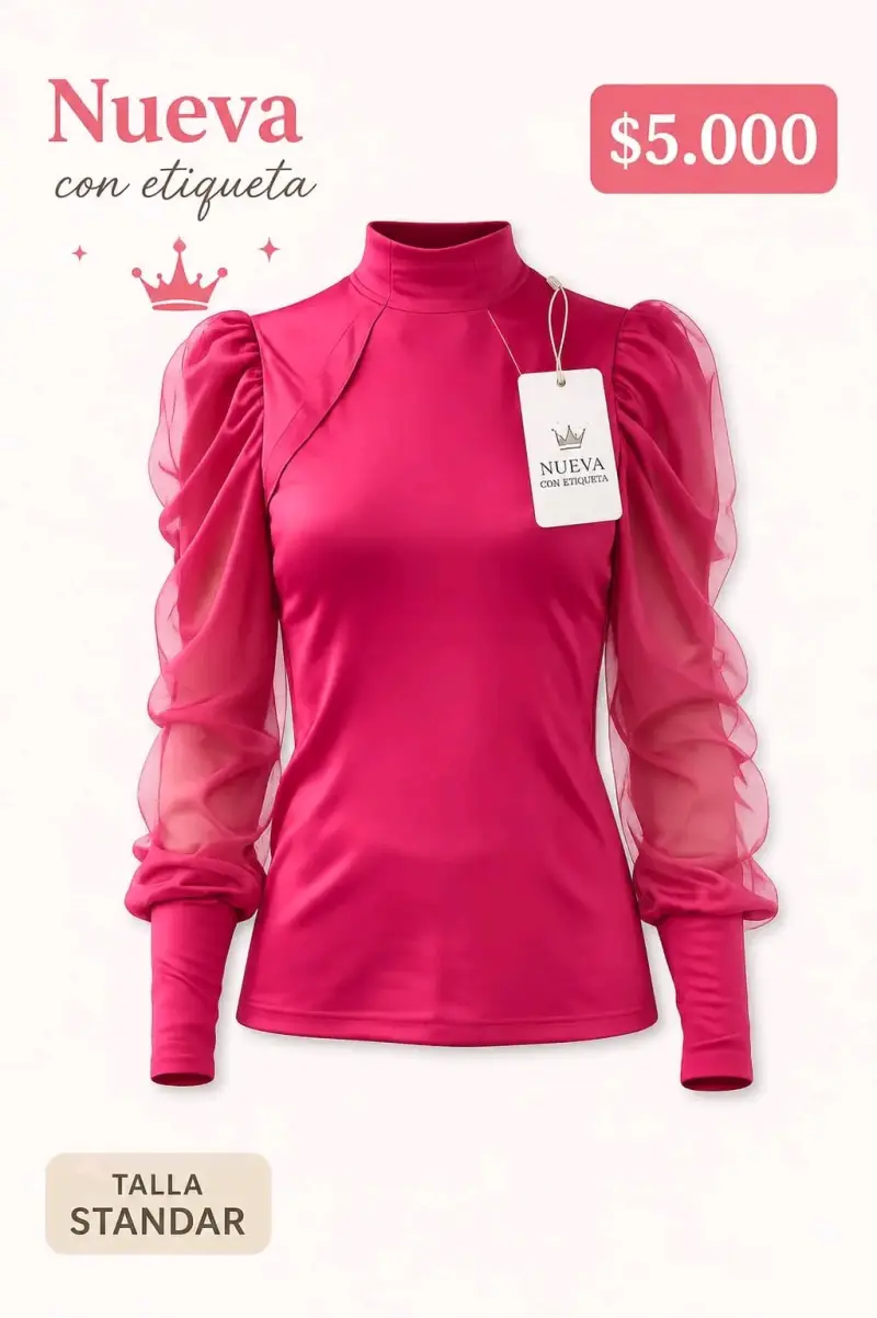 Blusa fucsia con mangas de tul nueva - 1