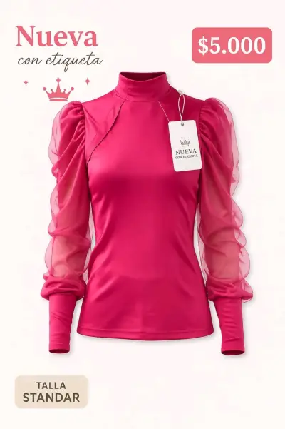 Blusa fucsia con mangas de tul nueva - miniatura 1