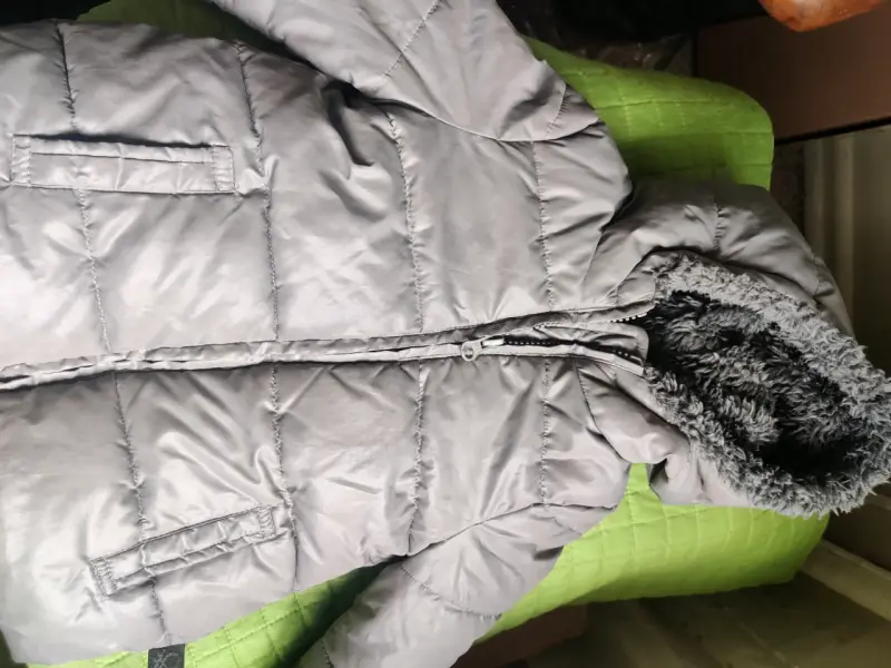 Chaqueta acolchada gris con capucha de invierno - 1