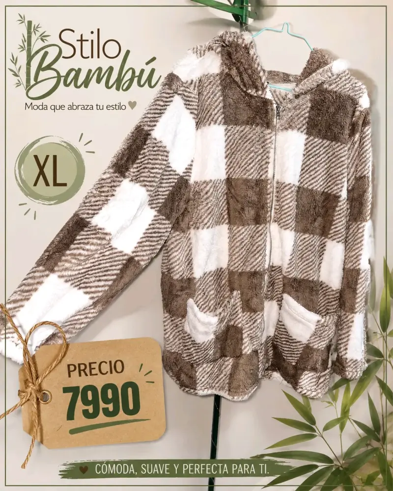 Chaqueta de felpa a cuadros Stilo Bambú XL