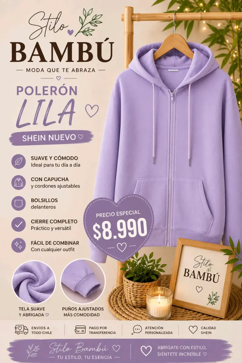 Polerón Lila con Capucha Stilo Bambú
