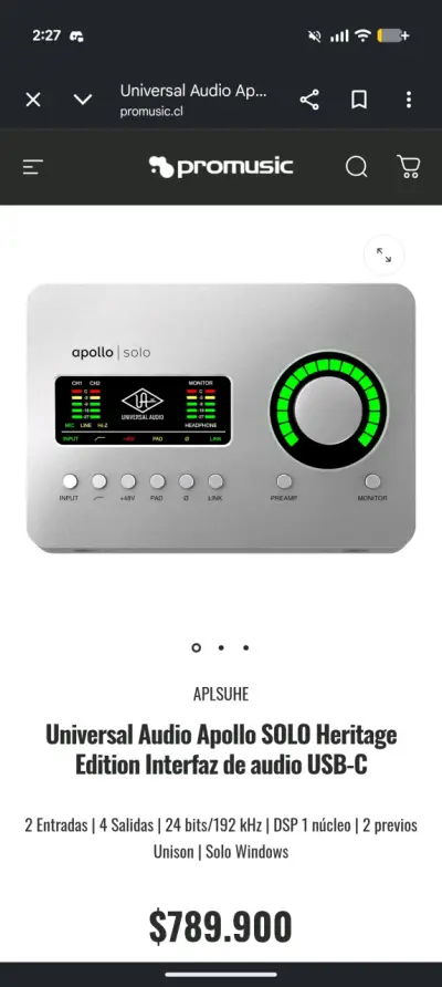 Interfaz de Audio Apollo Solo Thunderbolt 3 - miniatura 5