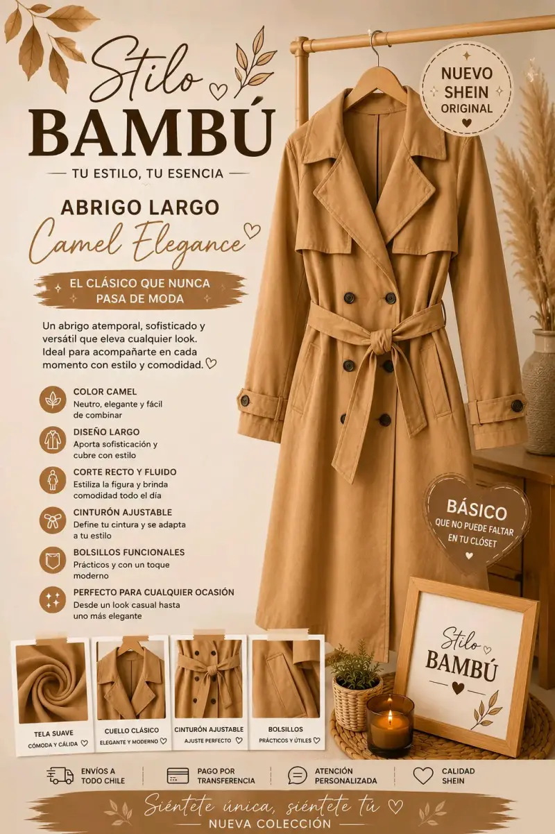 Abrigo Largo Camel Elegance Stilo Bambú