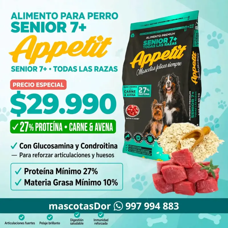 Alimento para perro senior 7+ Appetit carne y avena - 1