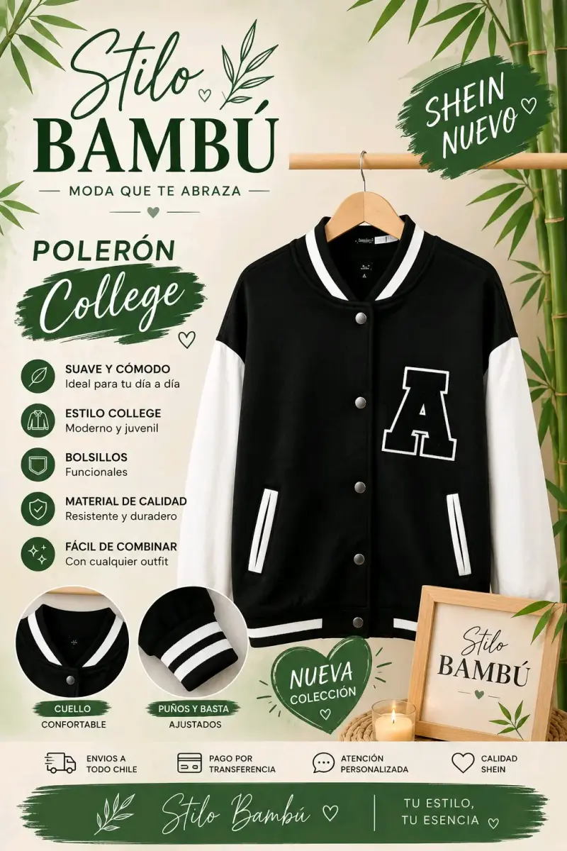 Polerón College Stilo Bambú negro y blanco