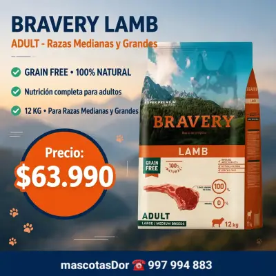 Alimento para Perros Bravery Cordero Adulto 12kg - miniatura 1