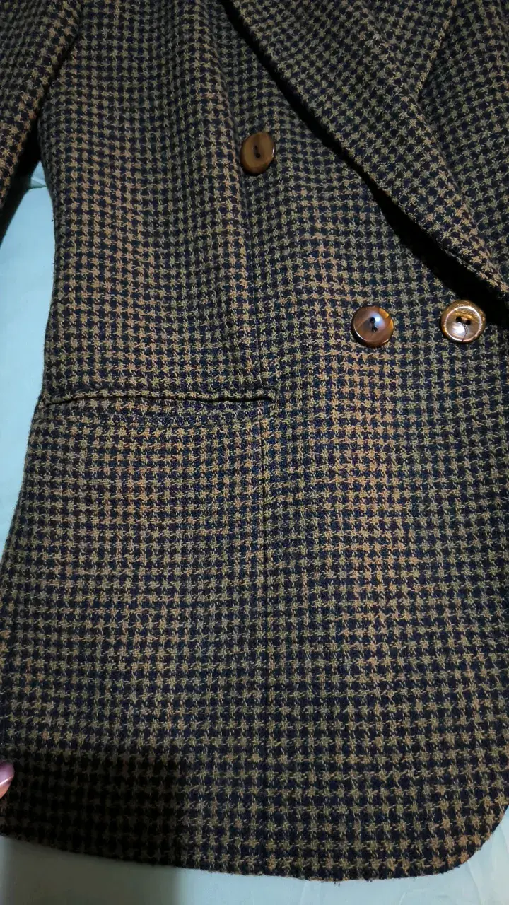 Blazer vintage de lana con diseño a cuadros - 3