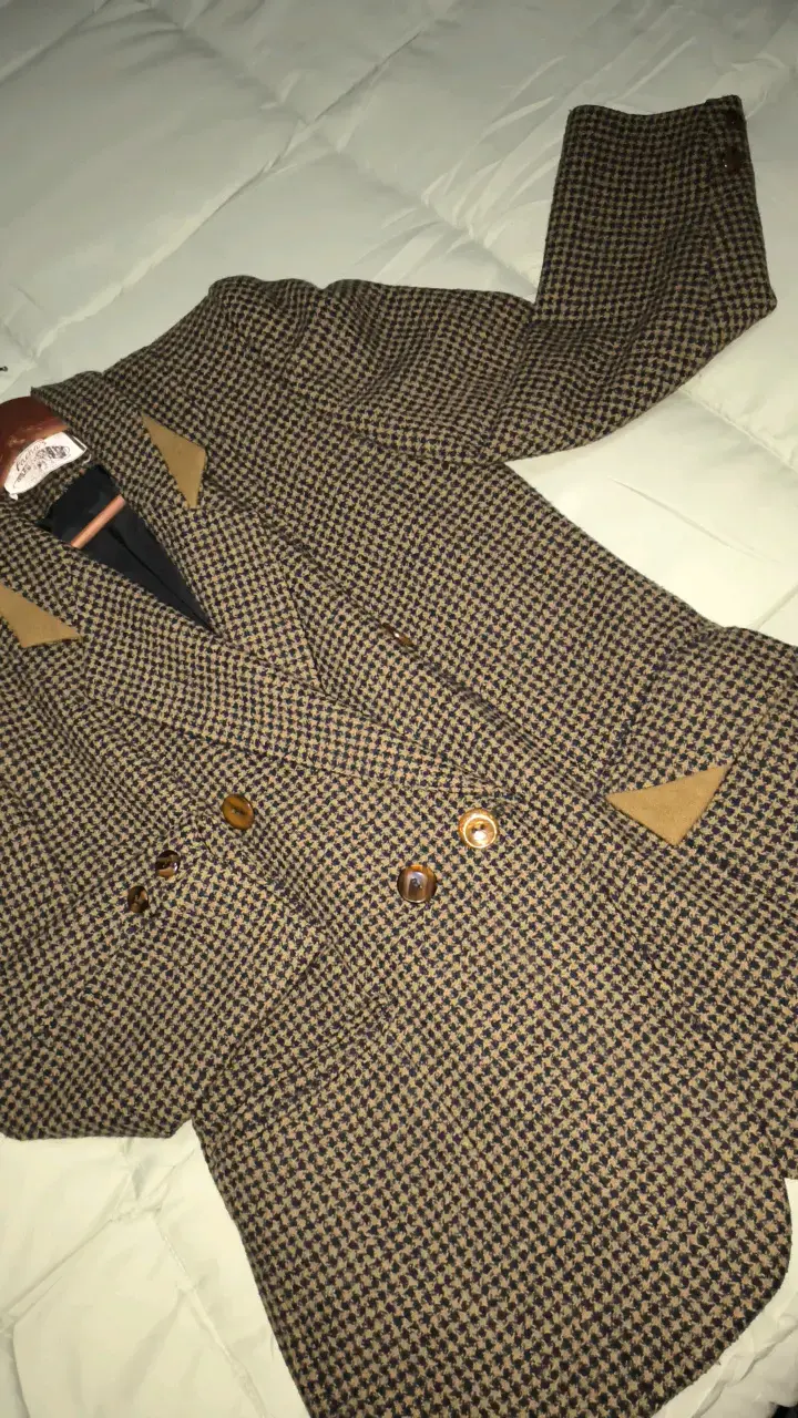 Blazer vintage de lana con diseño a cuadros - 5