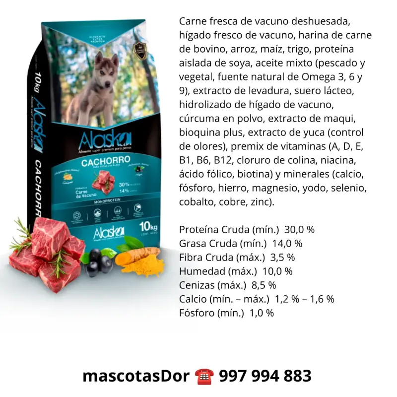 Alimento para cachorros Alaska 10kg con carne de vacuno - 2