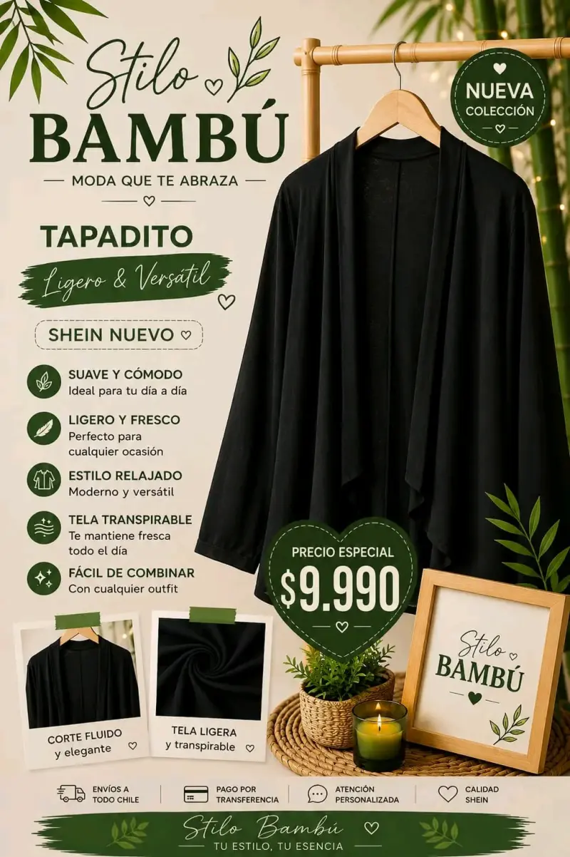 Tapadito negro ligero y versátil Stilo Bambú