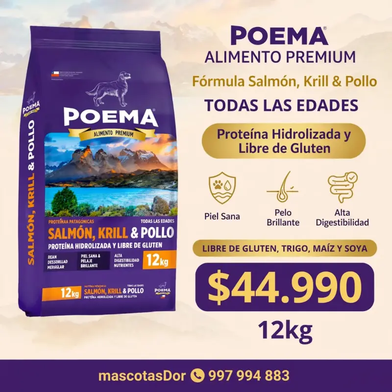Alimento Premium Poema Salmón, Krill y Pollo 12kg - 1