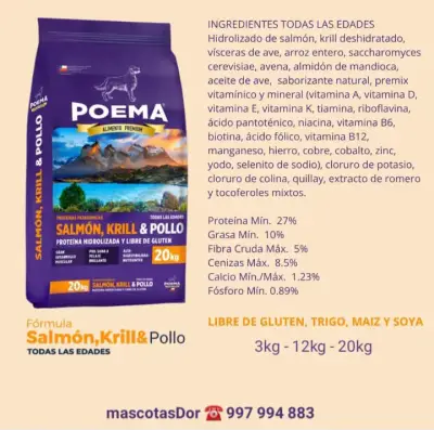 Alimento Premium Poema Salmón, Krill y Pollo 12kg - miniatura 2