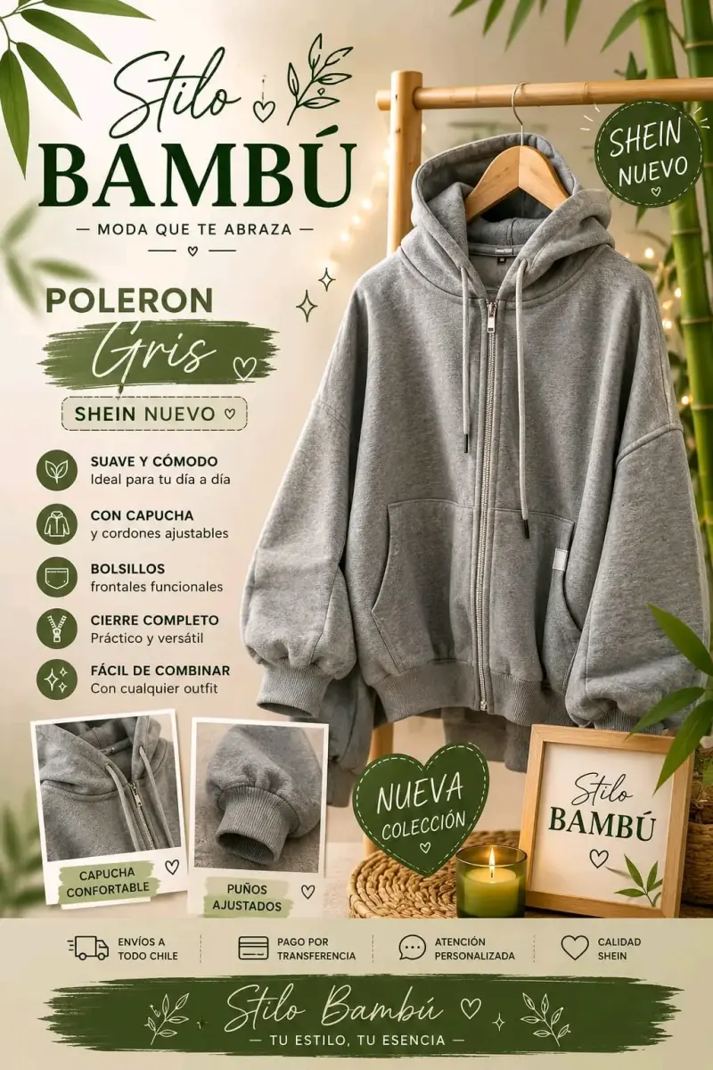 Polerón gris con capucha Stilo Bambú