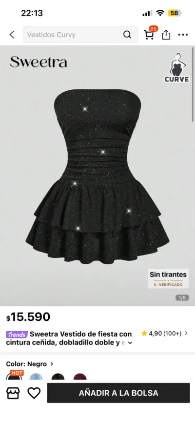 Vestido negro con brillo y volantes - miniatura 2