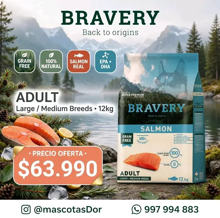 Alimento para perros Bravery salmón 12kg - 1
