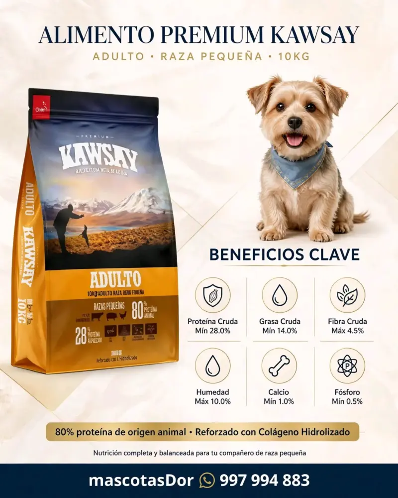 Alimento Premium Kawsay para Perros Adultos Raza Pequeña 10kg - 1