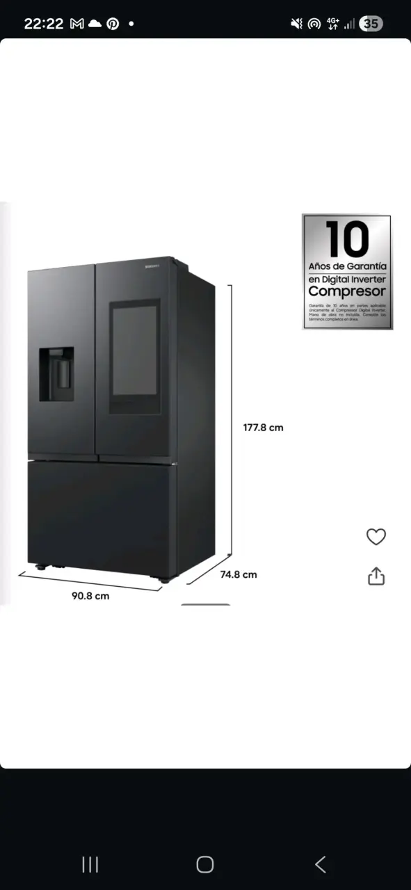 Refrigerador Samsung con pantalla táctil y dispensador de agua - 3
