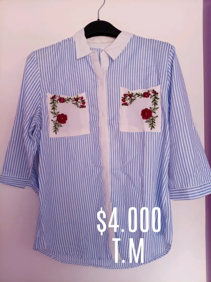 Blusa rayada con bordado floral