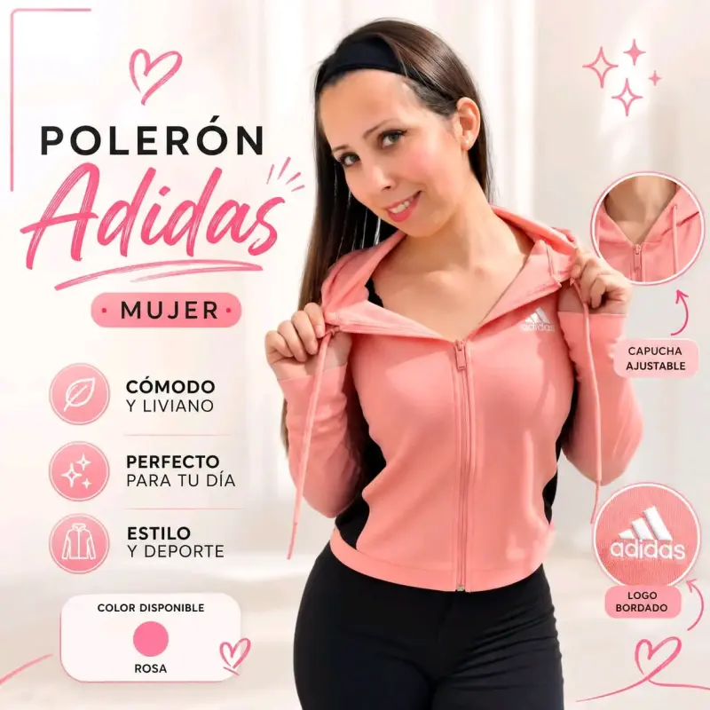 Polerón Adidas Mujer Rosa con Capucha