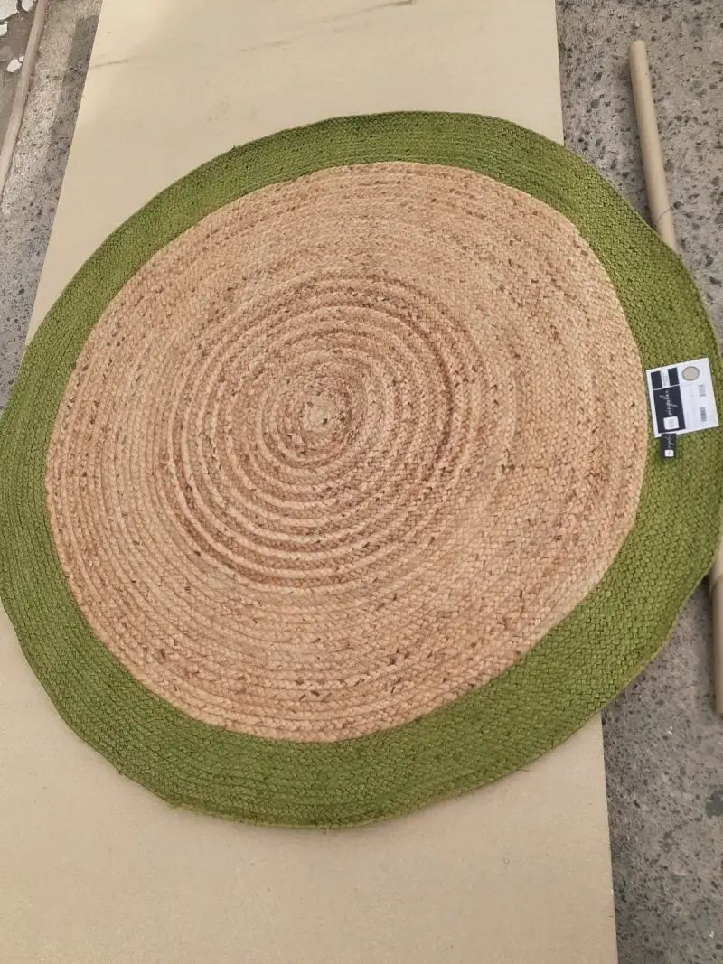 Alfombra de yute redonda 150 cm con borde colorido - 2