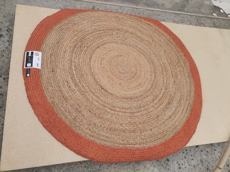 Alfombra de yute redonda 150 cm con borde colorido - 4
