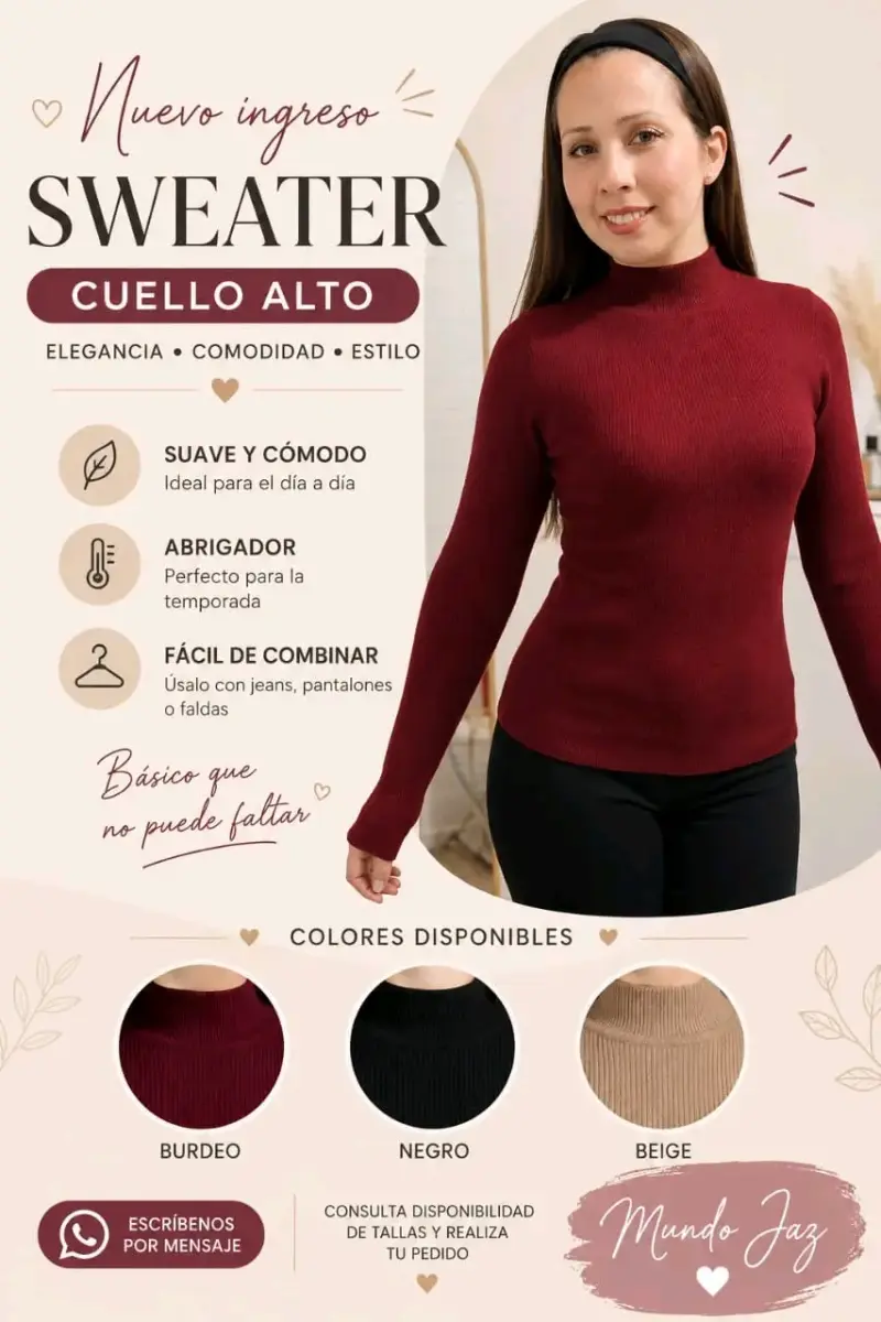 Sweater cuello alto burdeo elegante y cómodo