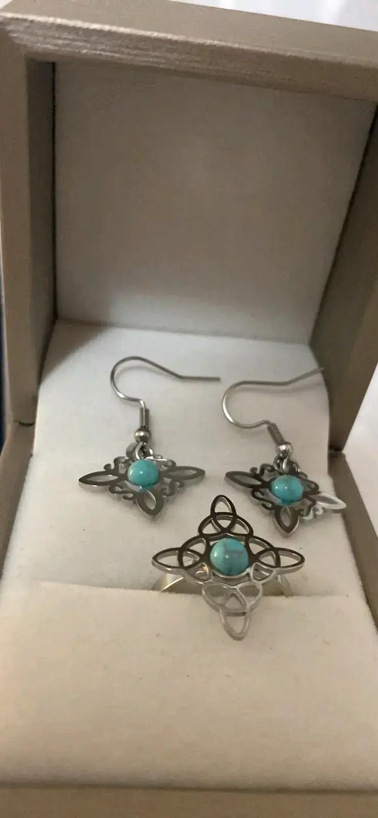 Aros de acero con piedra turquesa - 4
