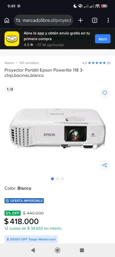 Proyector Epson PowerLite S27 en buen estado - miniatura 3