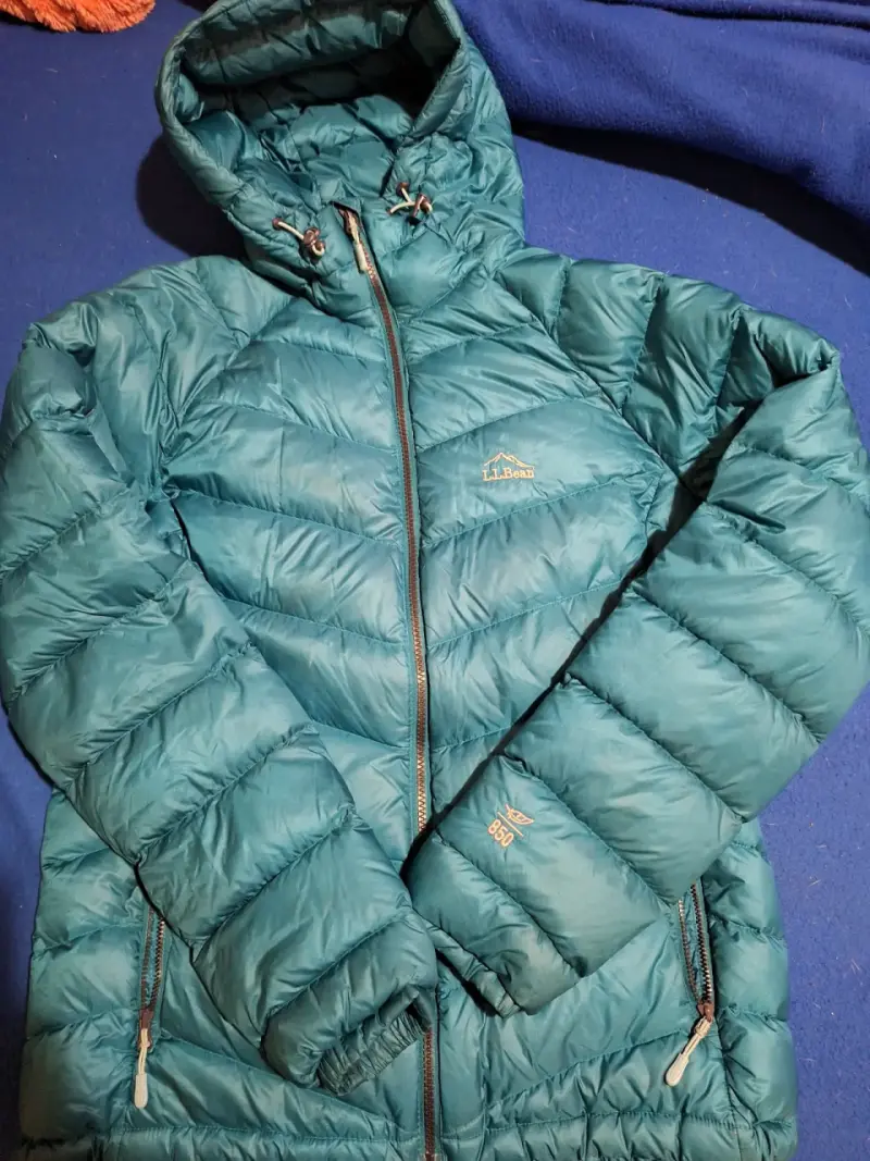 Chaqueta de plumas L.L. Bean verde con capucha