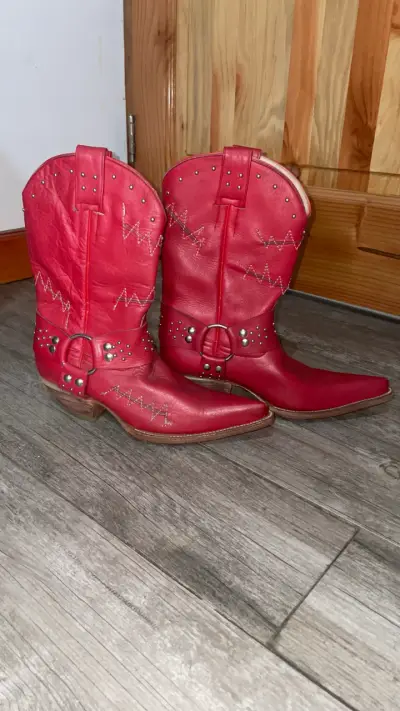 Botas vaqueras rojas de cuero - miniatura 1