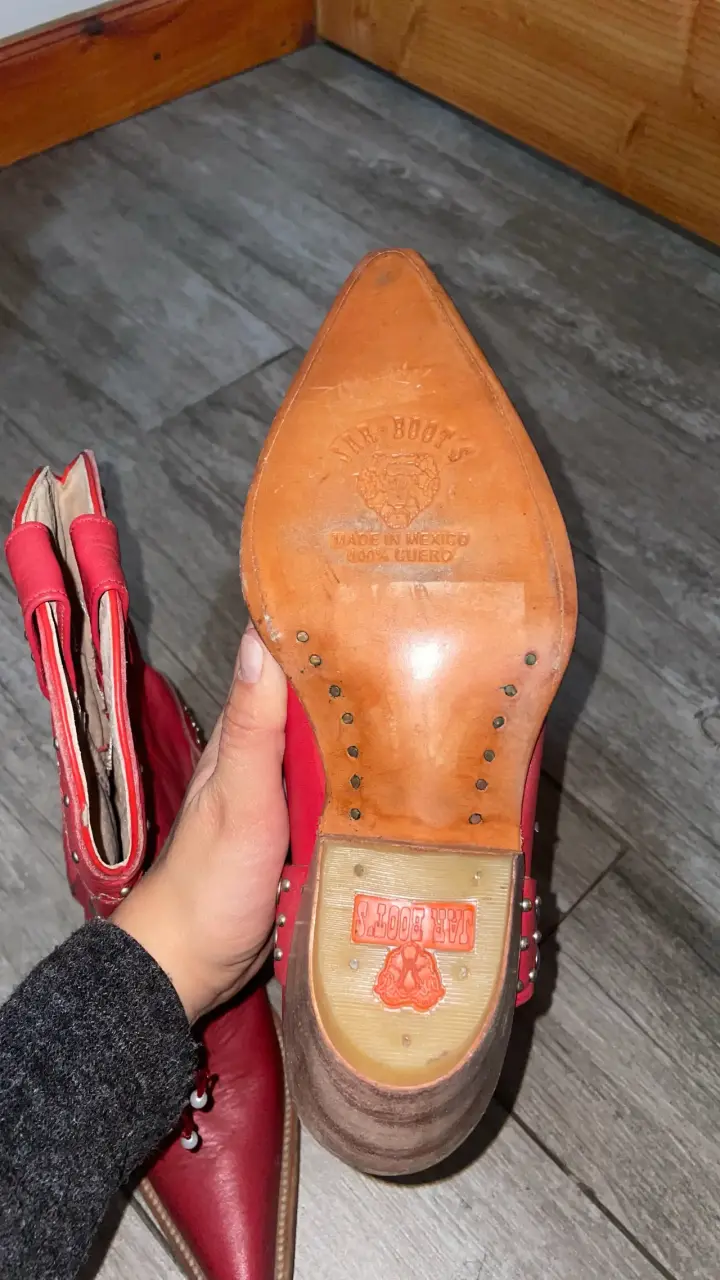 Botas vaqueras rojas de cuero - 3