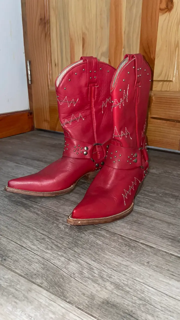 Botas vaqueras rojas de cuero - 6