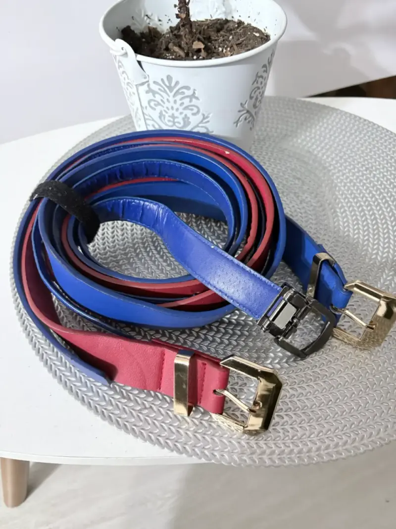 Set de cinturones de cuero azul y rojo
