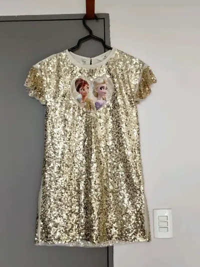 Vestido de lentejuelas doradas Frozen para niña - miniatura 1