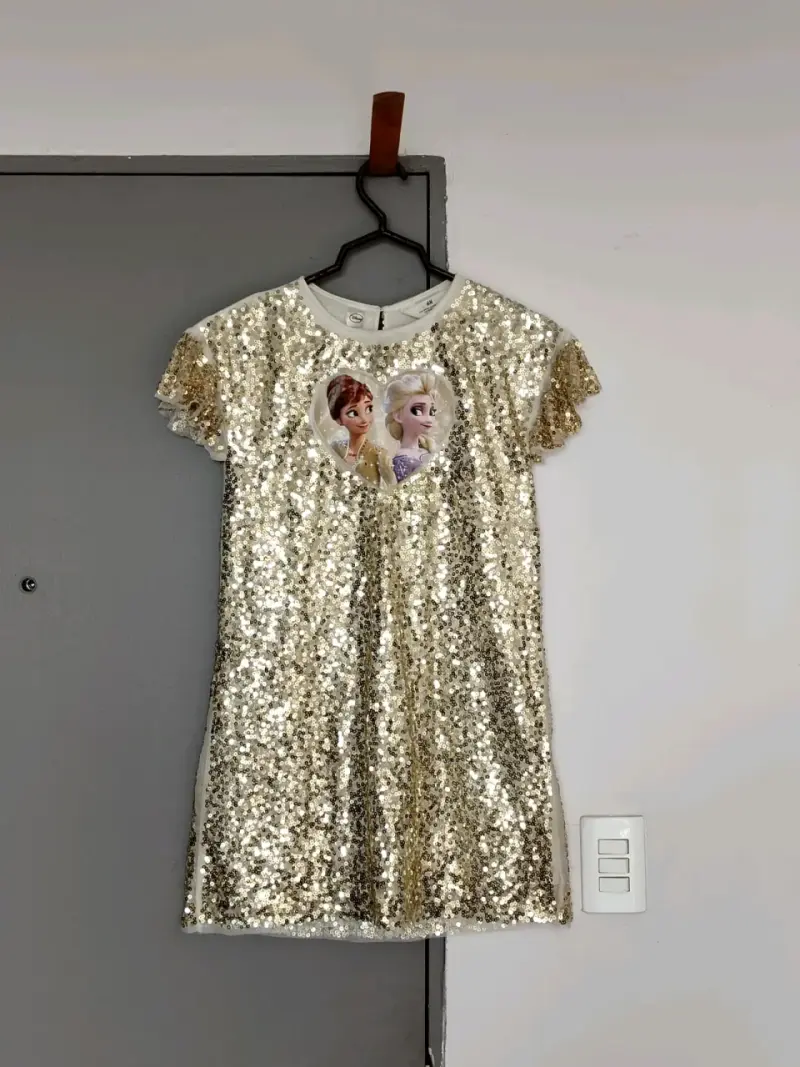 Vestido de lentejuelas doradas Frozen para niña - 3