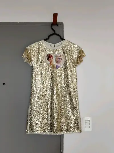Vestido de lentejuelas doradas Frozen para niña - miniatura 3